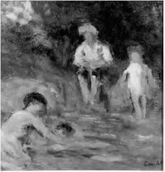 La Baignade Oil Painting by Maximilien Luce