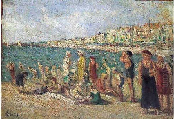 La Plage De Parame Oil Painting by Maximilien Luce