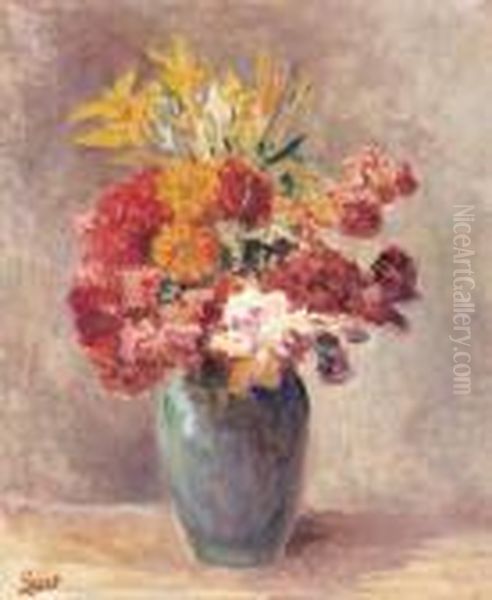 Vase De Fleurs Oil Painting by Maximilien Luce