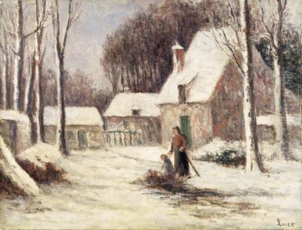 La Ferme Sous La Neige Oil Painting by Maximilien Luce