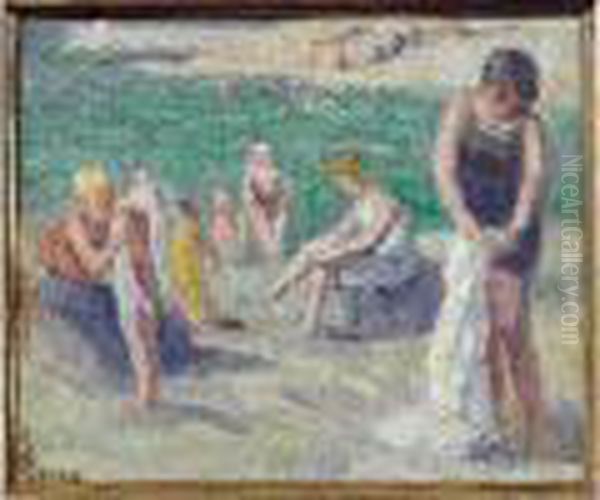 Le Treport, La Plage Oil Painting by Maximilien Luce