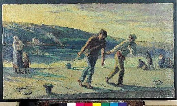 Personnages Au Port Oil Painting by Maximilien Luce