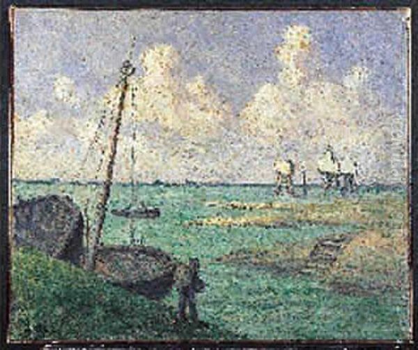 Enfant Et Bateaux Au Bord De L'eau Oil Painting by Maximilien Luce