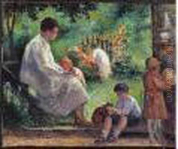 Mere Et Enfants Au Jardin Oil Painting by Maximilien Luce