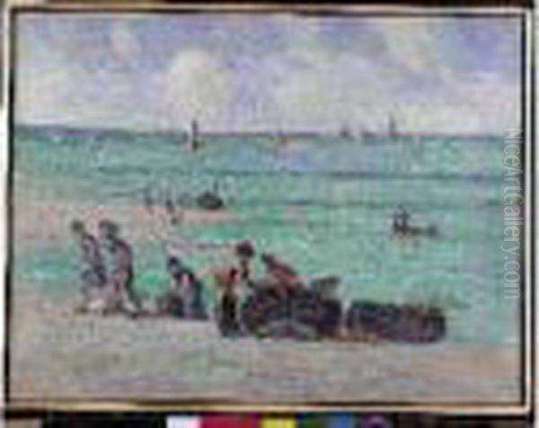 Enfants Sur Le Bord De La Plage Oil Painting by Maximilien Luce