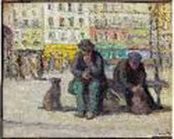 Personnages Sur Un Banc Oil Painting by Maximilien Luce