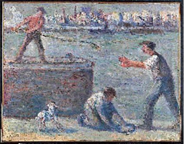 Pecheurs Au Port Et Chien Oil Painting by Maximilien Luce