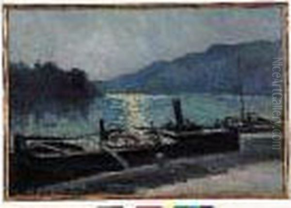 La Seine A Rolleboise Oil Painting by Maximilien Luce