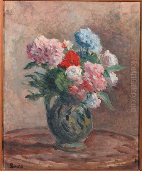 A Still Life With Flowers In A Vase Oil Painting by Maximilien Luce