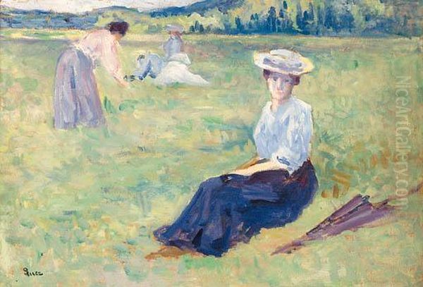 A Rest In The Meadow Oil Painting by Maximilien Luce