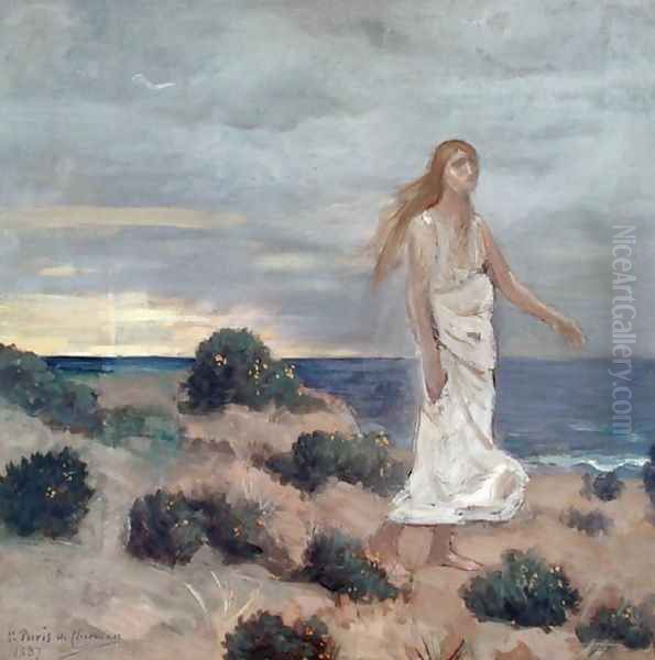 Woman by the Sea, 1887 Oil Painting by Pierre-Cecile Puvis De Chavannes