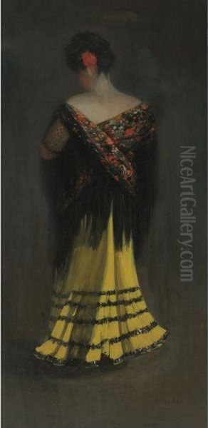 The Spanish Shawl: Portrait Of Jeanne Frankenberg Oil Painting by George Luks