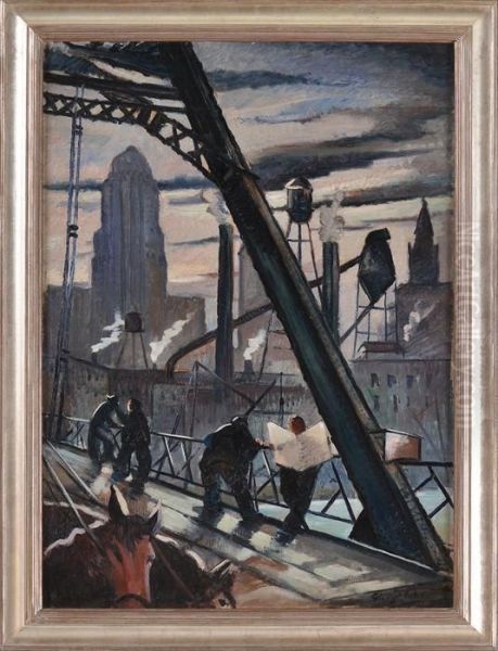 59th Street Bridge, Queens To Manhattan Oil Painting by George Luks