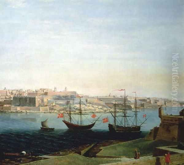 A View of the Town and Fortifications of Valetta Oil Painting by Alberto Pulicino