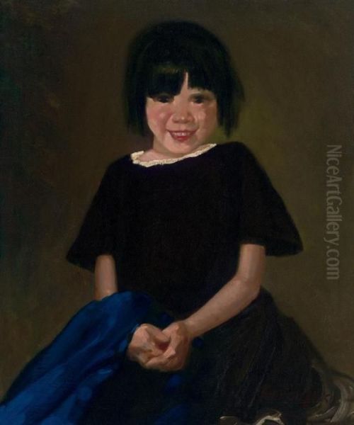 Portrait Of A Girl In Black Oil Painting by George Luks