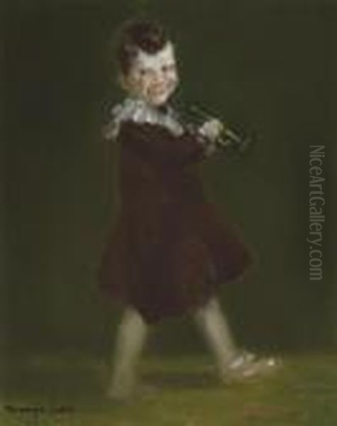 Boy With Bugle Oil Painting by George Luks