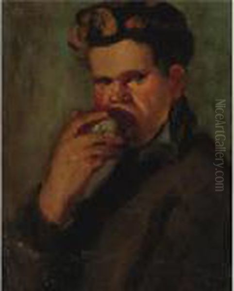 Snack--boy Eating Apple Oil Painting by George Luks