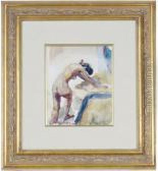 Bending Nude; And A Companion Standing Nude Oil Painting by George Luks