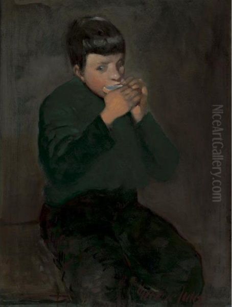 The Harmonica Player Oil Painting by George Luks