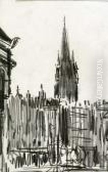 A Gothic Cathedral Oil Painting by George Luks