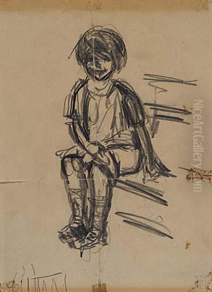 Seated Young Girl Oil Painting by George Luks