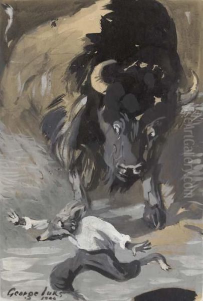 Buffalo Chasing Fox In Man's Clothing Oil Painting by George Luks