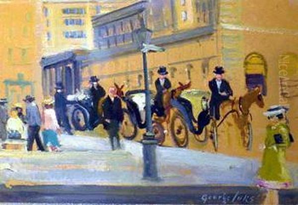 Lined Up For Business, Outside The Plaza Oil Painting by George Luks