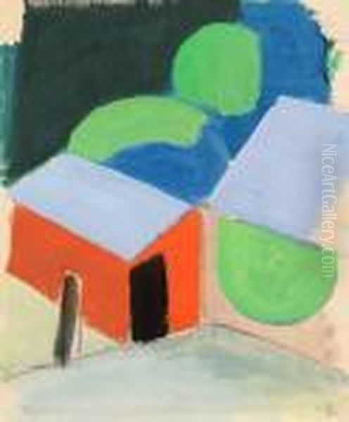 Houses With Blue Roofs Oil Painting by Vilhelm Lundstrom