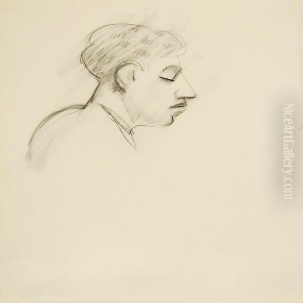 Sketch For Womans Portrait, Gentleman In Profile And Seated Model Oil Painting by Vilhelm Lundstrom