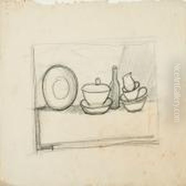 Four Still Lifes, Verso Study Of A Male Model Oil Painting by Vilhelm Lundstrom