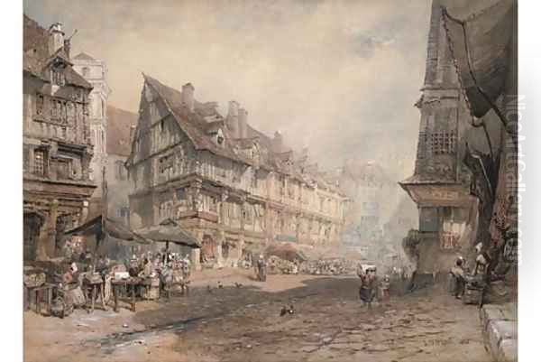 Market day, Rouen Oil Painting by John Skinner Prout