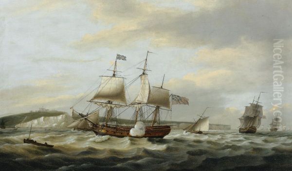 A Merchant Ship Signaling For A Pilot Off The Cliffs Of Dover Oil Painting by Thomas Luny