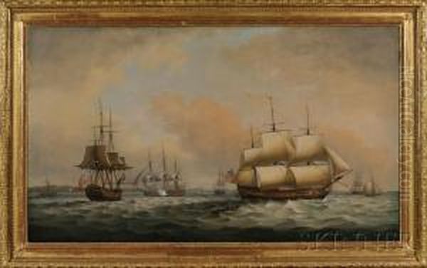 The 
Prince William Henry 
In Two Positions And Other Shipping In Coastal Waters Oil Painting by Thomas Luny