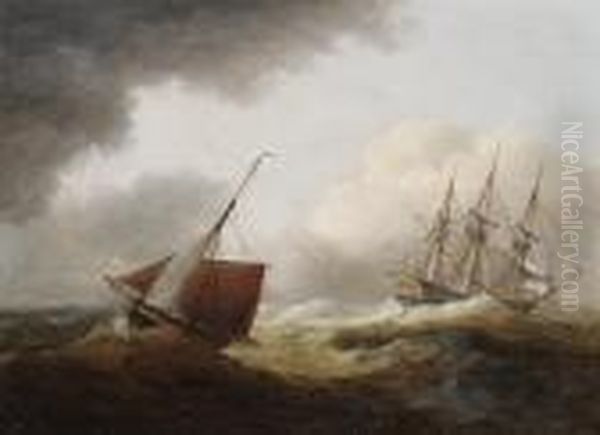 Shipping In A Swell Oil Painting by Thomas Luny