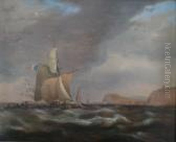 Shipping Off The French Coast Oil Painting by Thomas Luny