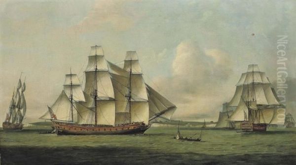 Bridgewater 
 In Three Positions Off Sandgate, The North Foreland Oil Painting by Thomas Luny