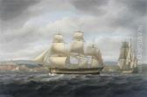 Ship Cato Passing Stockton Oil Painting by Thomas Luny