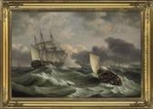 Two Royal Naval Third Rates Oil Painting by Thomas Luny