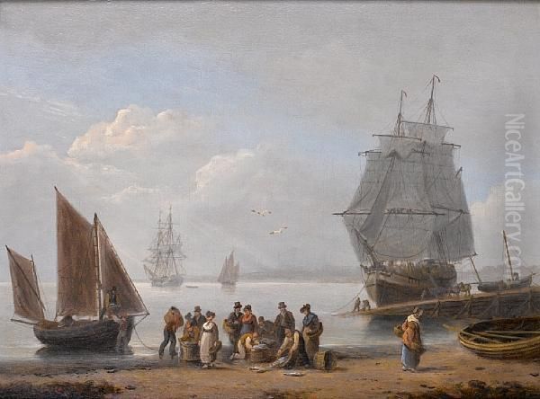 Sorting The Catch On The Foreshore Ready For Oil Painting by Thomas Luny