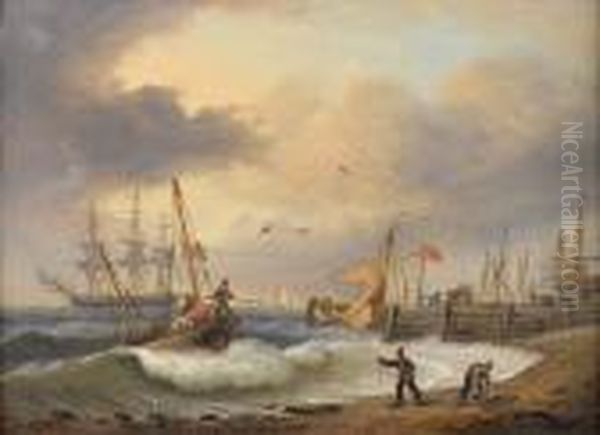 Landing Passengers Ashore On A Blustery Day Oil Painting by Thomas Luny