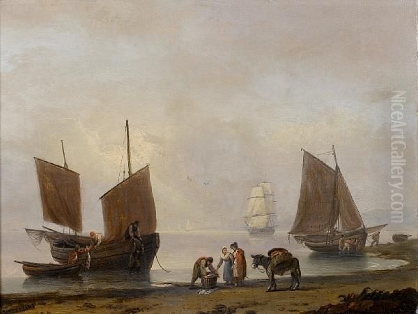 Unloading The Catch Oil Painting by Thomas Luny