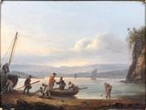 Passengers Boarding The Ferry To Cross The Teign Oil Painting by Thomas Luny