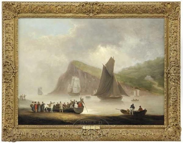 Figures In Ferry And Sailing Boats At Teignmouth, Devon Oil Painting by Thomas Luny