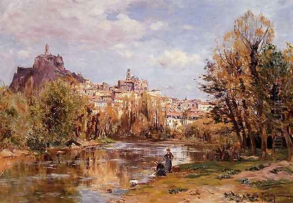 The Village of Puy en Valay Oil Painting by Edmond Marie Petitjean