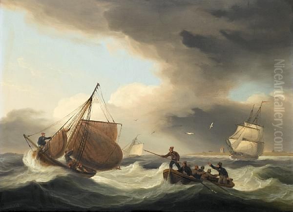 Heaving-to On A Breezy Day Oil Painting by Thomas Luny