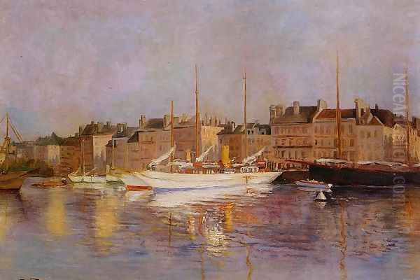 Boats in Port Oil Painting by Edmond Marie Petitjean