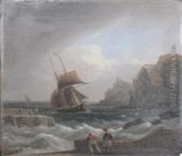 Entering The Harbour. Oil Painting by Thomas Luny