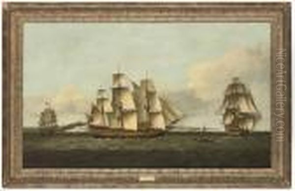 The British Merchantman 
Tyson 
 In Three Positions Off Dover Oil Painting by Thomas Luny