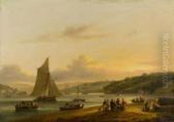 Along The Water's Edge Oil Painting by Thomas Luny