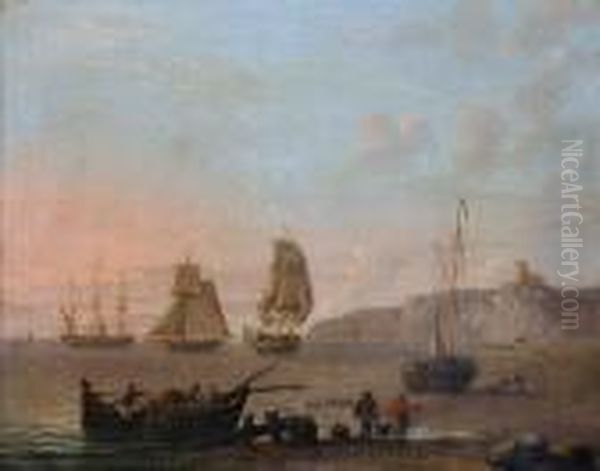 Shipping Off The Coast Oil Painting by Thomas Luny